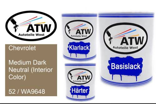 Chevrolet, Medium Dark Neutral (Interior Color), 52 / WA9648: 1L Lackdose + 1L Klarlack + 500ml Härter - Set, von ATW Autoteile West.